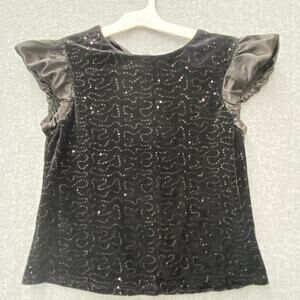 Vintage 90s Nanette Lepore top Size S Velvet Sequin Black Babydoll Witchy Goth